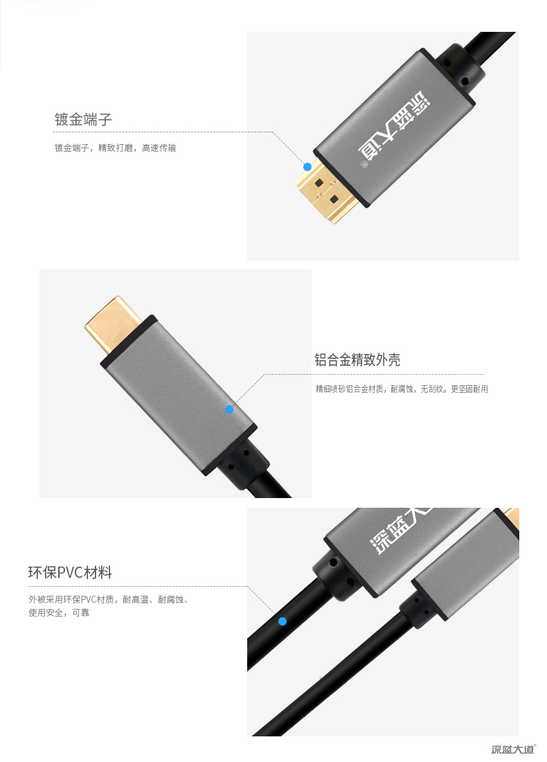 深蓝大道Type-C转HDMI转换线材质