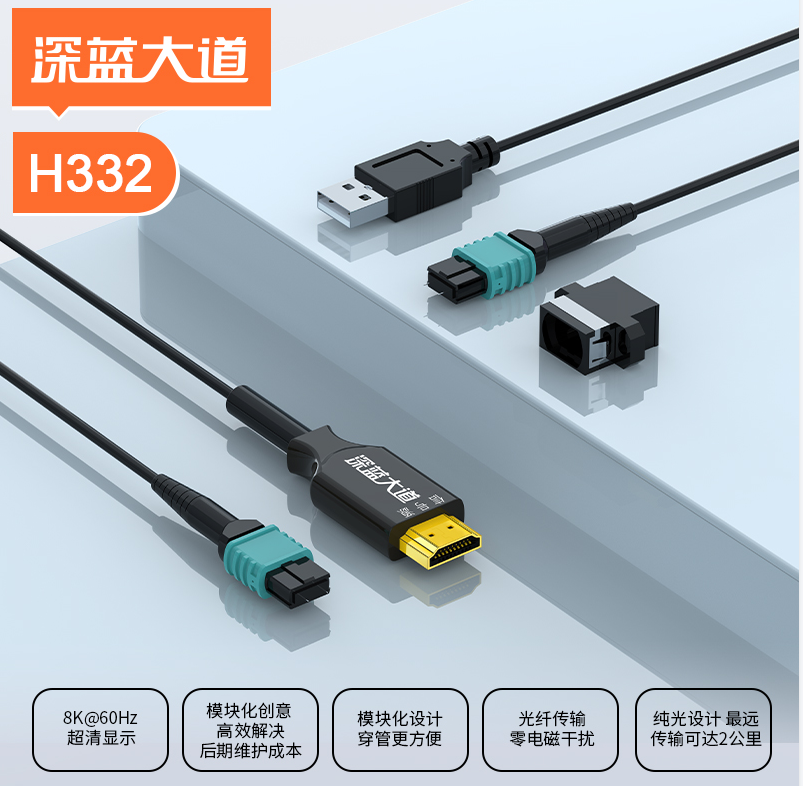 深蓝大道 HDMI2.1版模块化穿管光纤高清线 8K/60Hz H332